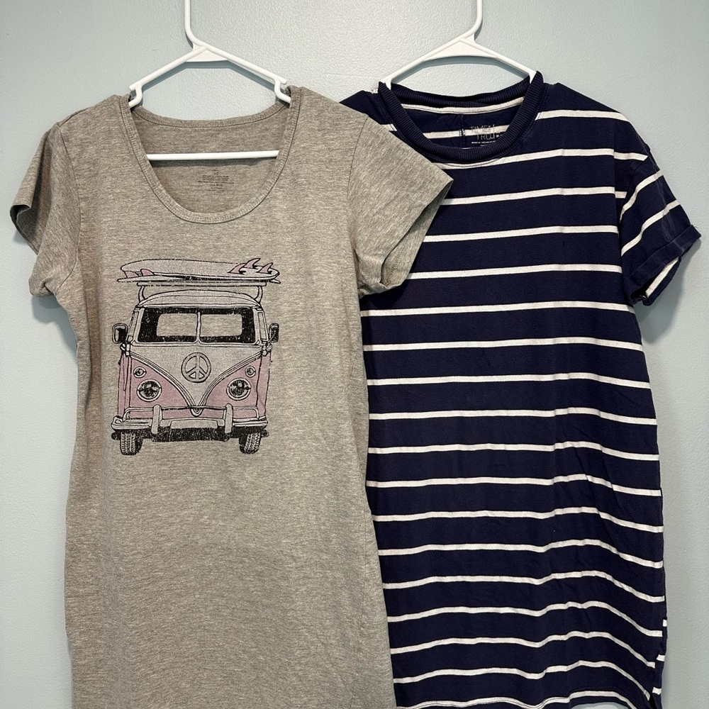 Women’s Time and Tru Navy and White Striped Dress Tees size M and L.
